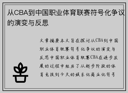 从CBA到中国职业体育联赛符号化争议的演变与反思