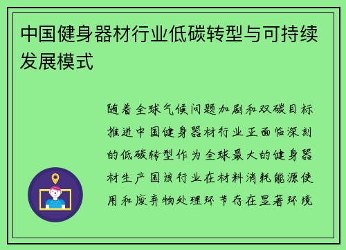 中国健身器材行业低碳转型与可持续发展模式